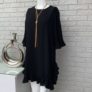 Alfani Black Pleated Ruffle Sleeve Shift Dress Size M